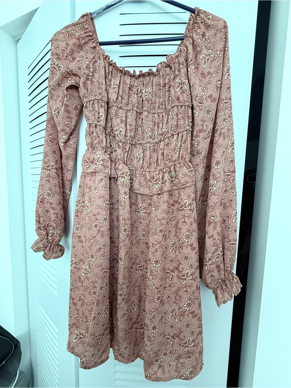 Peach Love Smocked Square-Neck Floral Dress in Mauve Pink